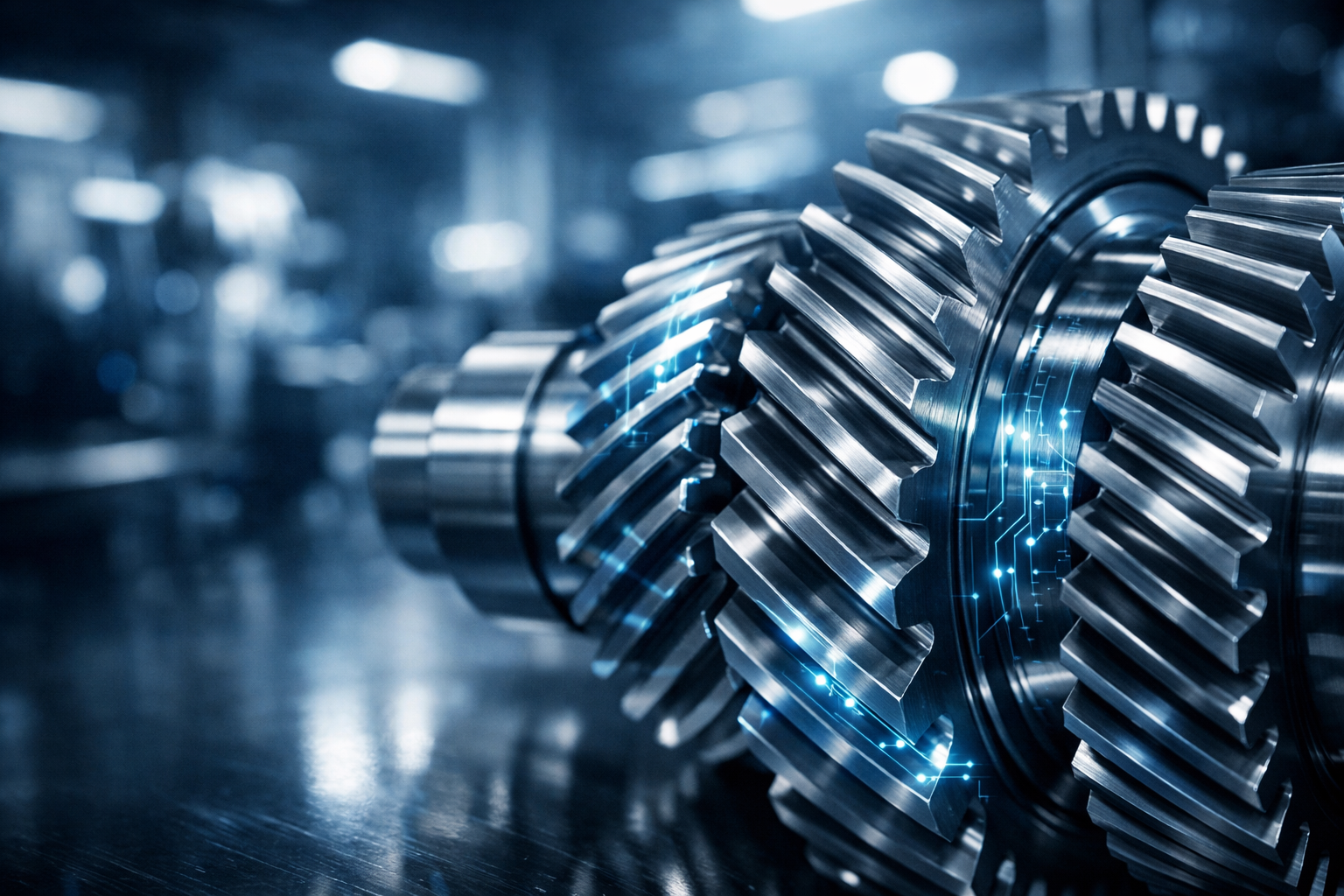 Image of precision gears in a modern manufacturing environment